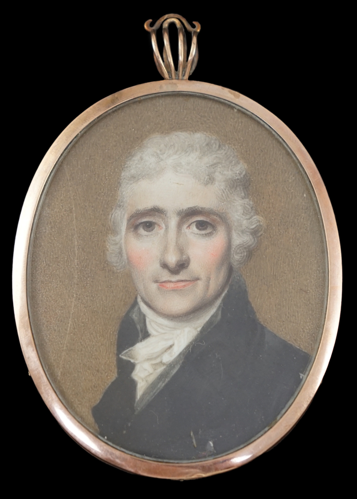 Attributed to John Barry (fl.1784-1817), Portrait miniature of a gentleman, watercolour on ivory, 6.4 x 5cm. CITES Submission reference ETB1JUVT